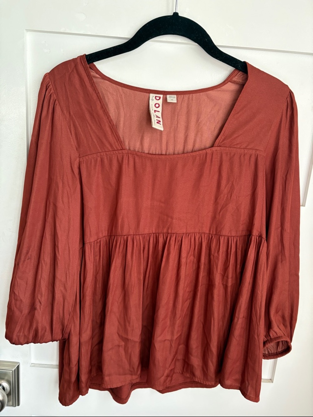 dolan Rust Red Square-Neck Peasant Blouse
